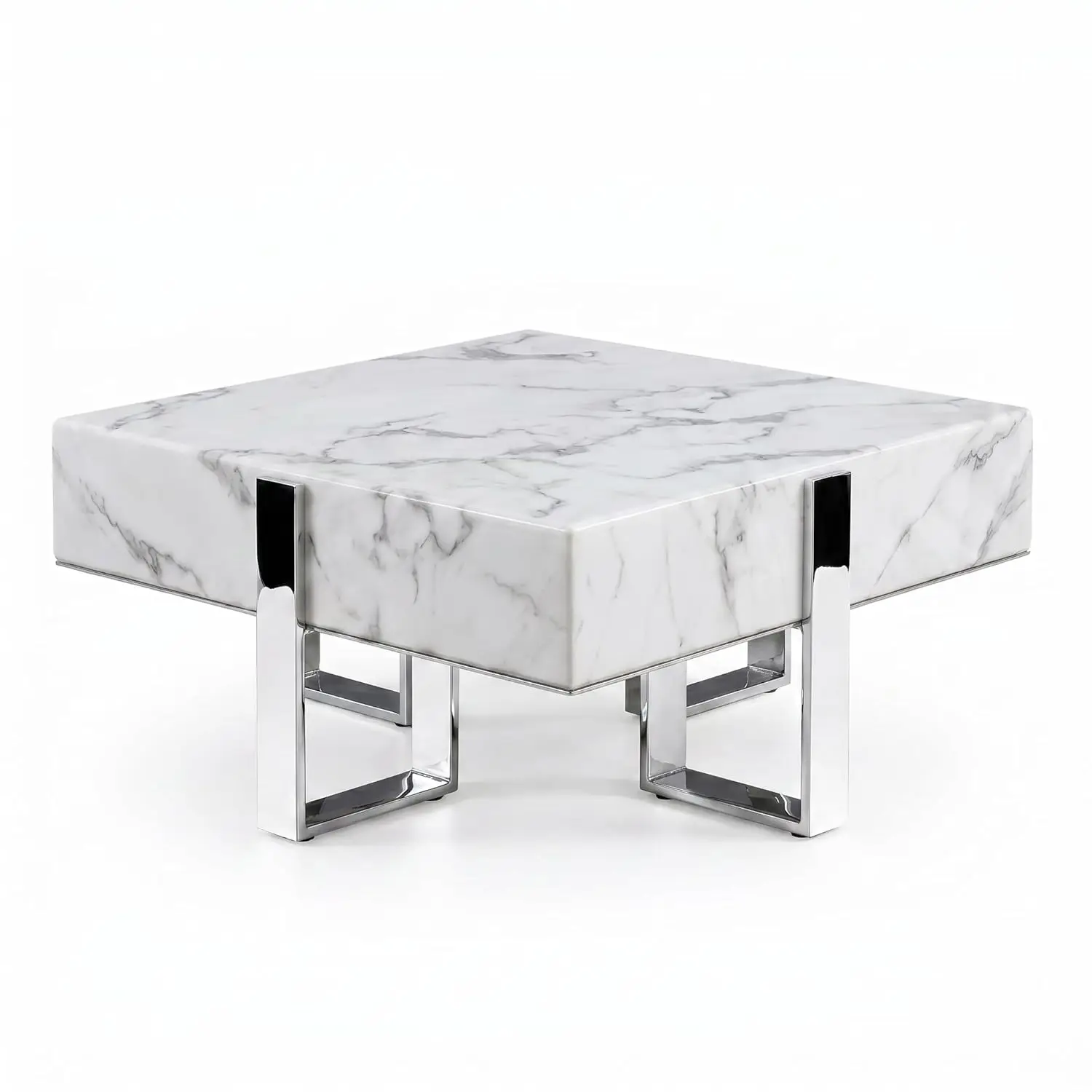 White Silver Square Coffee Table Faux Marble Top Chrome Steel Legs Living Room Apartment, Customized
White Silver Square Coffee Table Faux Marble Top Chrome Steel Legs Living Room Apartment, Customized