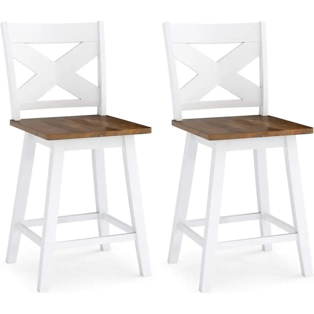 Set of 2 White & Walnut Swivel Barstools, Rubberwood Counter Height Chairs with Backrest and Large Seat, 360° Rotation for Pub o
Set of 2 White & Walnut Swivel Barstools, Rubberwood Counter Height Chairs with Backrest and Large Seat, 360° Rotation for Pub o