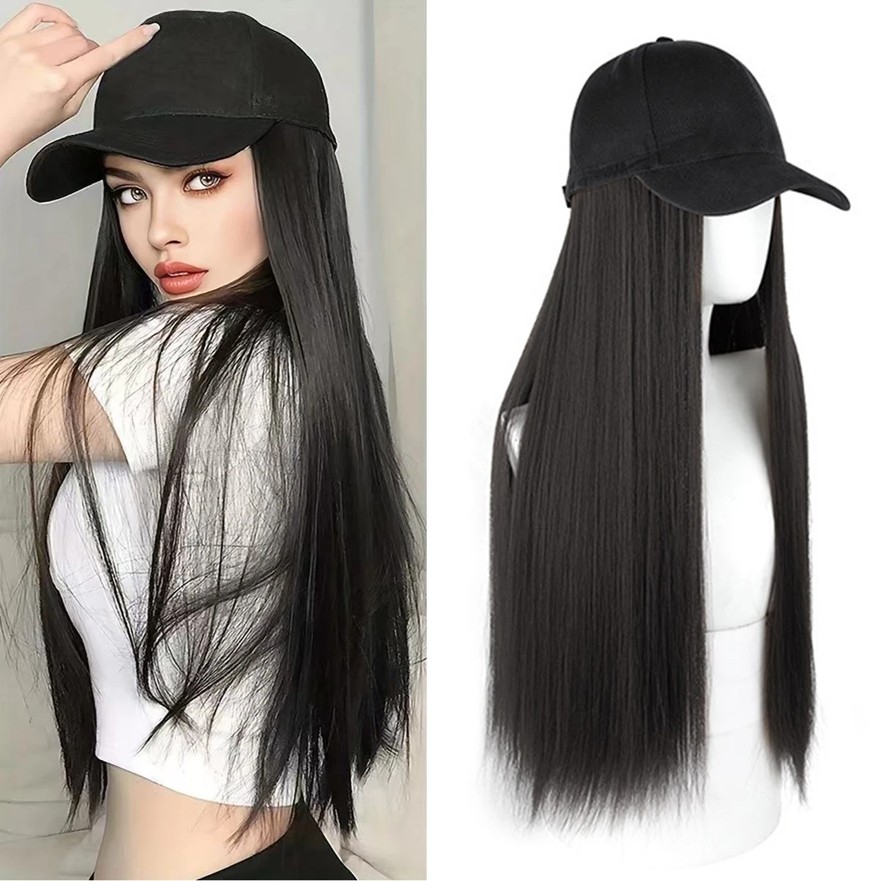 Hat Wig for Women Long Straight Baseball Cap Wig Natural Fluffy Synthetic Hair Extensions Adjustable Black Baseball Hat Wig
Hat Wig for Women Long Straight Baseball Cap Wig Natural Fluffy Synthetic Hair Extensions Adjustable Black Baseball Hat Wig