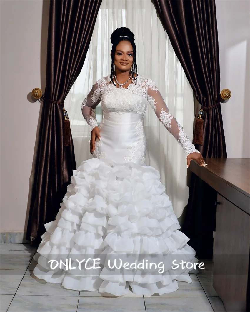 Elegant Satin Mermaid Wedding Dresses Beading Pearls Bridal Gowns Robe De Mariee Vestidos Ruffles Long Sleeves
Elegant Satin Mermaid Wedding Dresses Beading Pearls Bridal Gowns Robe De Mariee Vestidos Ruffles Long Sleeves
