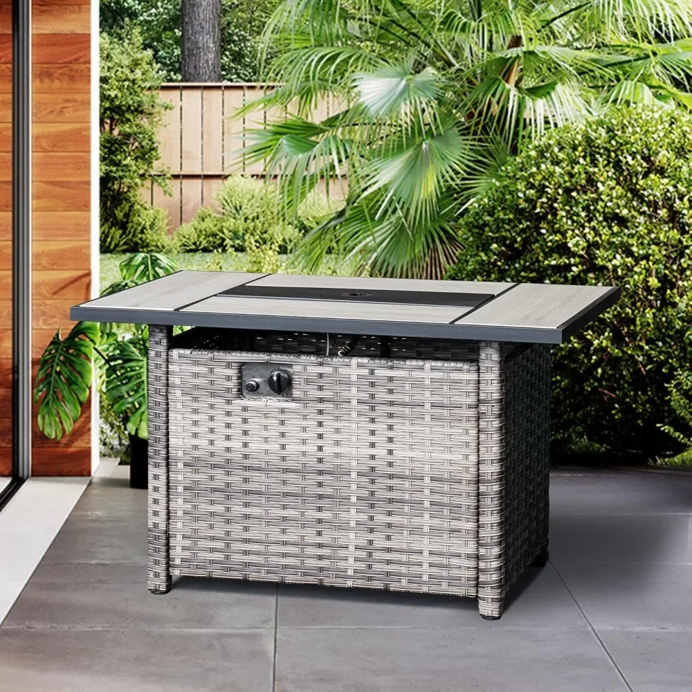 42 Inch Fire Pit Table with Lid, Wicker Rattan Patio Dinning Table, 50,000 BTU, Outdoor Rectangle Propane Gas Fire Pit
42 Inch Fire Pit Table with Lid, Wicker Rattan Patio Dinning Table, 50,000 BTU, Outdoor Rectangle Propane Gas Fire Pit