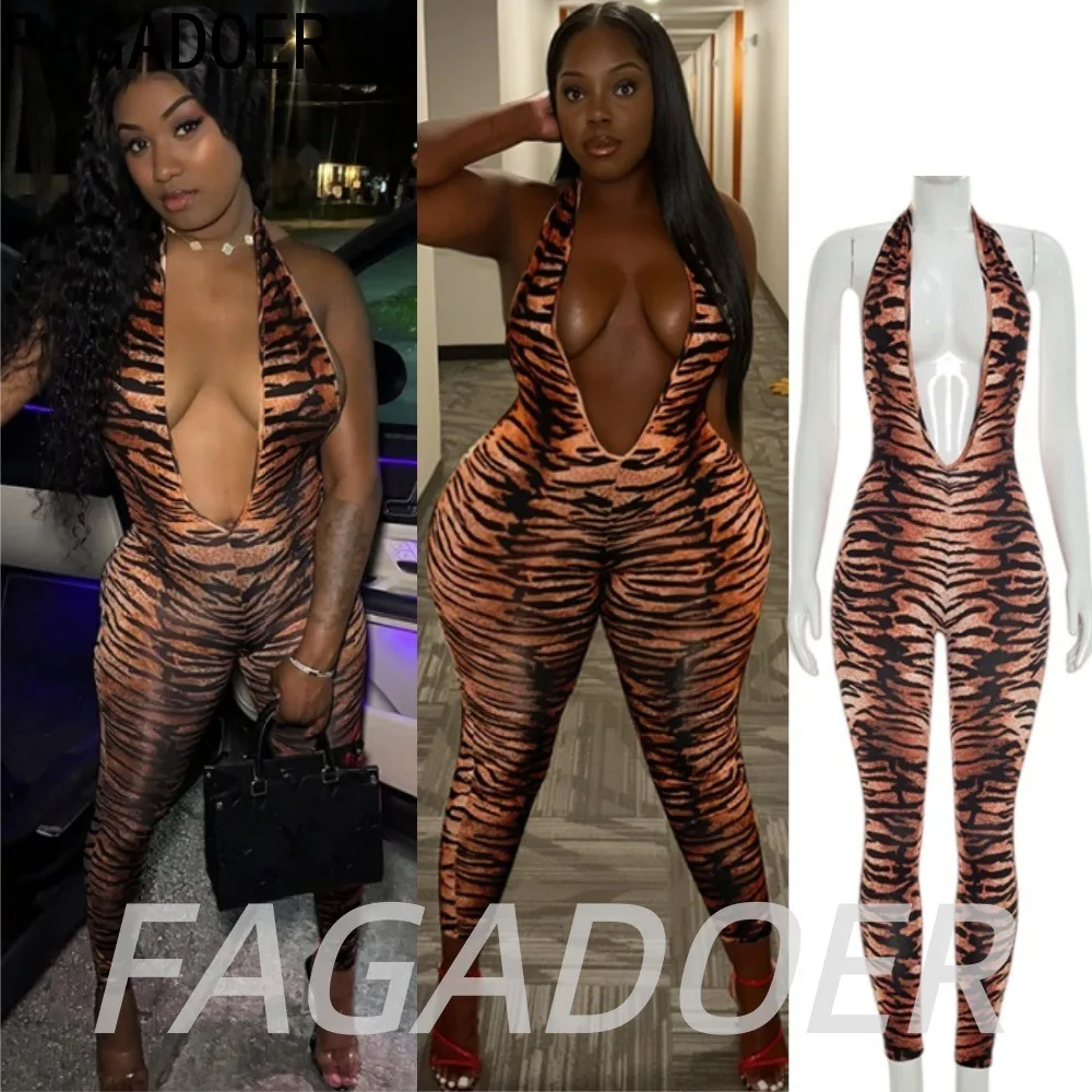 FAGADOER Summer Sexy Tiger Print Bodycon Jumpsuits Hot Girl Deep V Bandage Halter Backless Rompers Night Party Club Playsuits
FAGADOER Summer Sexy Tiger Print Bodycon Jumpsuits Hot Girl Deep V Bandage Halter Backless Rompers Night Party Club Playsuits