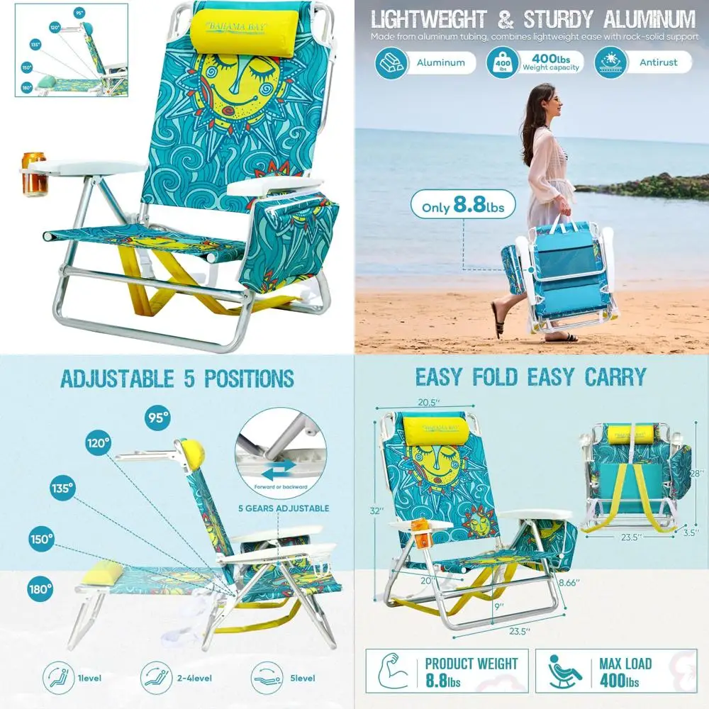 Heavy-Duty Portable Folding Beach Chair Backpack with 5-Position Lay Flat Option for Adults, Lightweight and Durable Lounge Chai
Heavy-Duty Portable Folding Beach Chair Backpack with 5-Position Lay Flat Option for Adults, Lightweight and Durable Lounge Chai