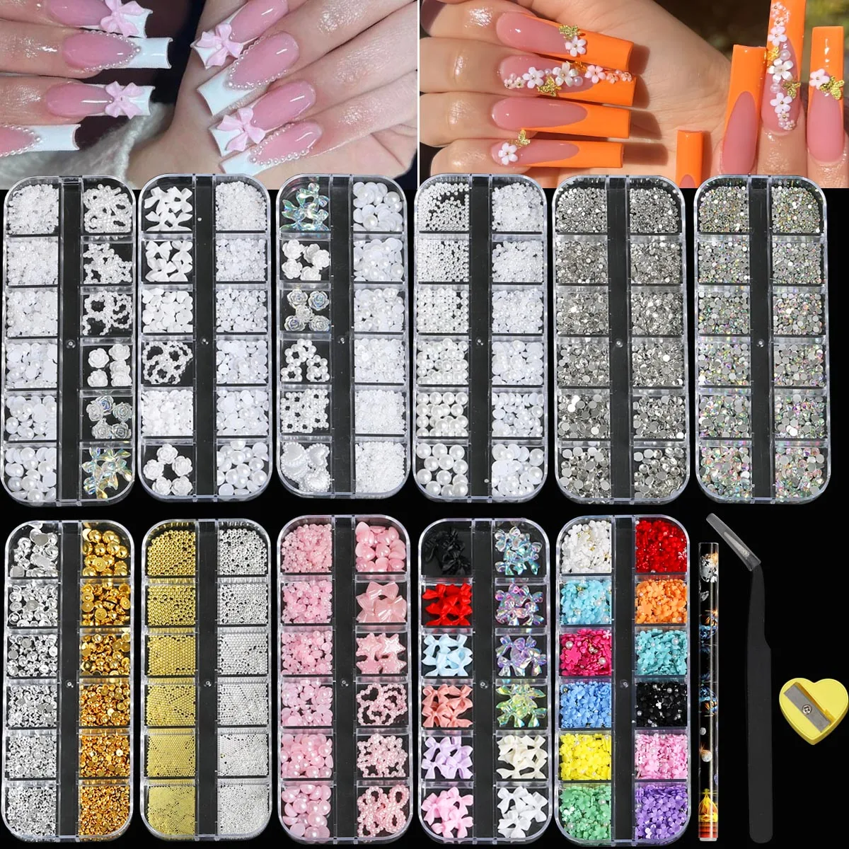 11 Boxes Of 3D Nail Decoration With Peaceful Bottom Pearls, Flat Back Rhinestone Flowers Steel Balls Of Various Styles Of Resin
11 Boxes Of 3D Nail Decoration With Peaceful Bottom Pearls, Flat Back Rhinestone Flowers Steel Balls Of Various Styles Of Resin
