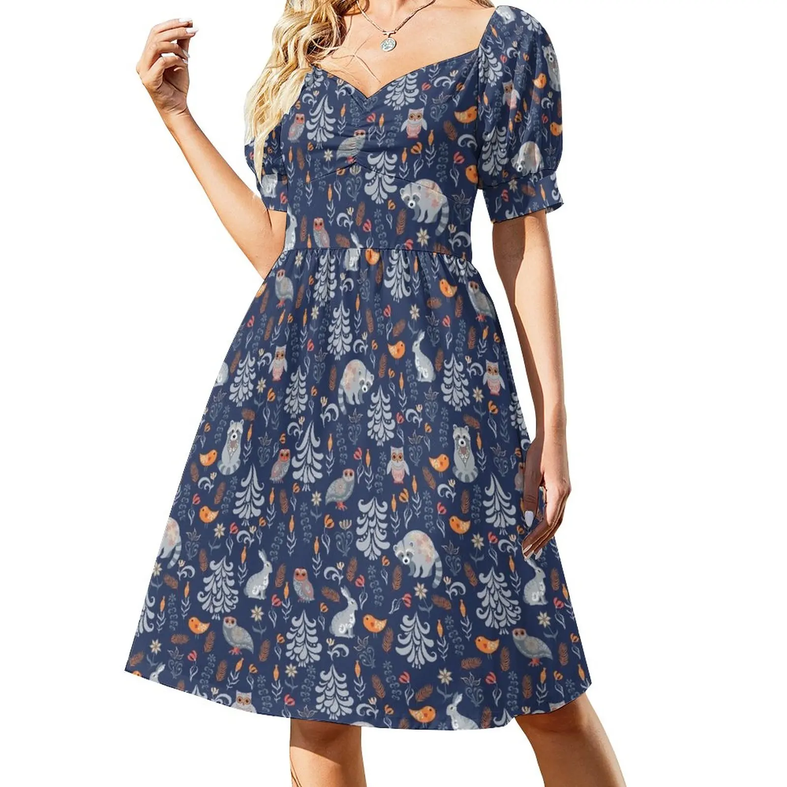 Fairy forest with animals and birds. Raccoons, owls, bunnies and little chick. Dress elegant guest wedding dress
Fairy forest with animals and birds. Raccoons, owls, bunnies and little chick. Dress elegant guest wedding dress