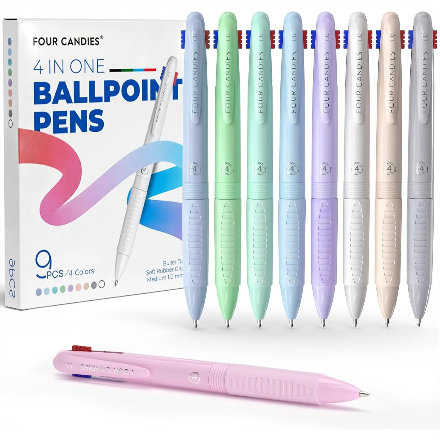 4-in-1 Multicolor Pens 9 Pack 1.0mm Quick Dry Ink, Smooth Writing Colored Pens with Comfort Grip for Office School Supplies
4-in-1 Multicolor Pens 9 Pack 1.0mm Quick Dry Ink, Smooth Writing Colored Pens with Comfort Grip for Office School Supplies