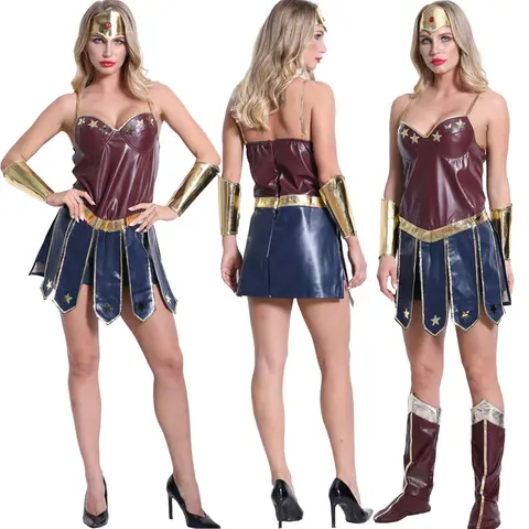 Disfraz de superhéroe de Wonder Women para adultos, 3 piezas, para Halloween