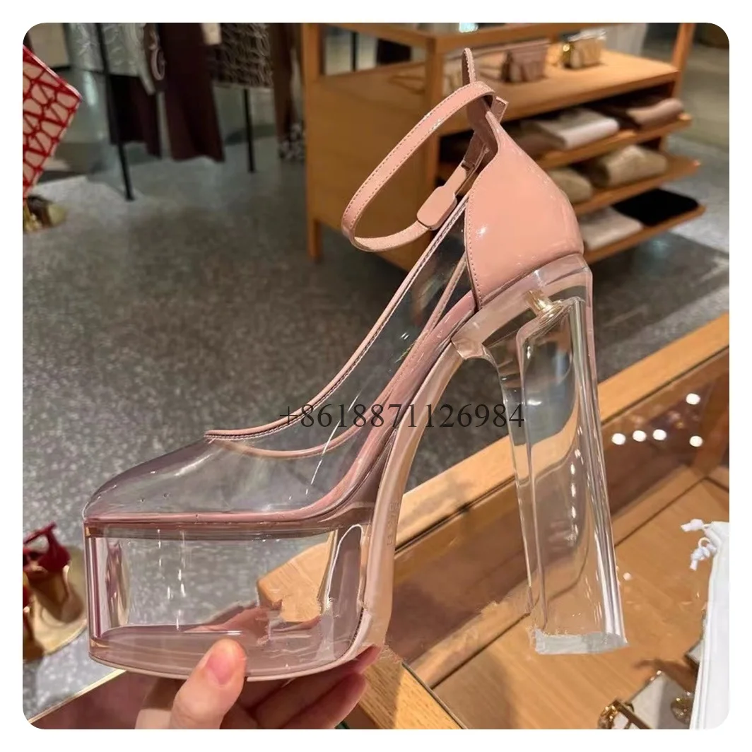 Transparents Ankle Strap Round Toe Platform Summer Women Sandals Chunky High Heels Buckle Strap Design Large Size Shoes
Transparents Ankle Strap Round Toe Platform Summer Women Sandals Chunky High Heels Buckle Strap Design Large Size Shoes