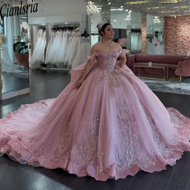 Блестящие розовые платья Quinceanera с цветочной кружевной аппликацией, Vestidos De 15, Anos, корсет со шлейфом принцессы на день рождения
Блестящие розовые платья Quinceanera с цветочной кружевной аппликацией, Vestidos De 15, Anos, корсет со шлейфом принцессы на день рождения