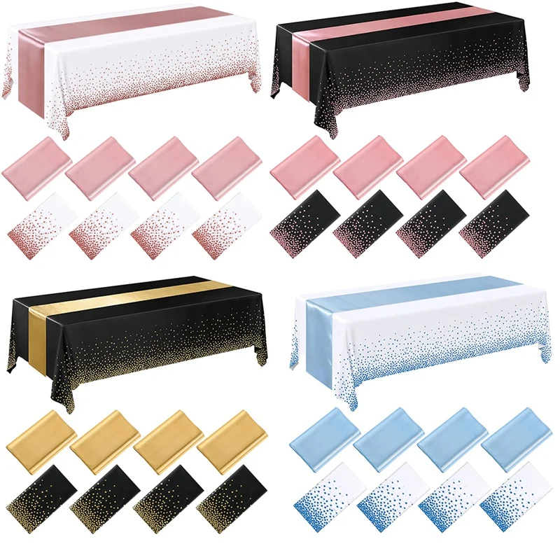 4Pcs Disposable Plastic Tablecloths Table Runner Set Satin Table Runner For Wedding Birthday Party Decorations
4Pcs Disposable Plastic Tablecloths Table Runner Set Satin Table Runner For Wedding Birthday Party Decorations