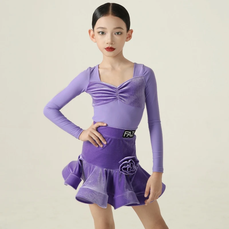 Fall Winter New Girls Latin Dance Performance Dress Kids Samba Dance Practice Set Waltz Tango Stage Costume Purple VBH908 
Fall Winter New Girls Latin Dance Performance Dress Kids Samba Dance Practice Set Waltz Tango Stage Costume Purple VBH908