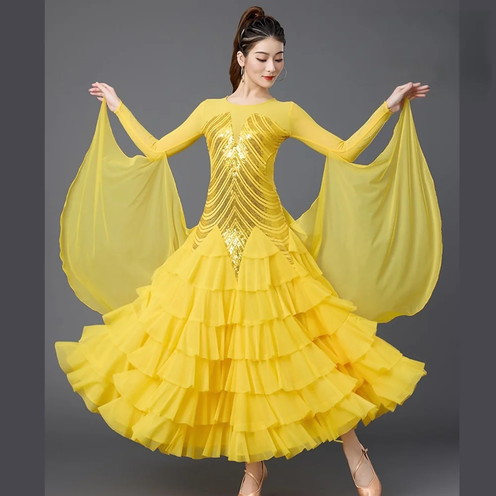 Waltz Yellow Dance Suit Red Fuchsia Practice Dance Suit Sequin Rhinestone Layered Skirt Ballroom Dance Strap Dress
Waltz Yellow Dance Suit Red Fuchsia Practice Dance Suit Sequin Rhinestone Layered Skirt Ballroom Dance Strap Dress