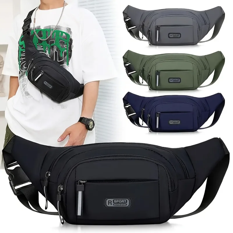 Men's nylon waist bag, lightweight crossbody bag for sports, outdoor exploration, and travel, anti-theft zipper storage bag 
Men's nylon waist bag, lightweight crossbody bag for sports, outdoor exploration, and travel, anti-theft zipper storage bag
