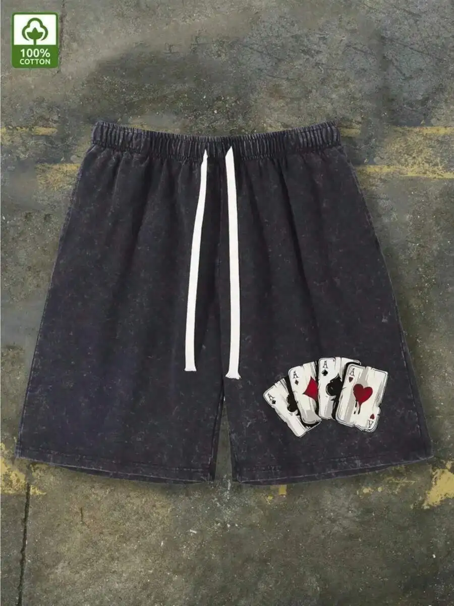 Playing Cards Print Washed Denim Shorts For Men 100% Cotton Elastic Waist Drawstring Casual Summer Shorts
Playing Cards Print Washed Denim Shorts For Men 100% Cotton Elastic Waist Drawstring Casual Summer Shorts