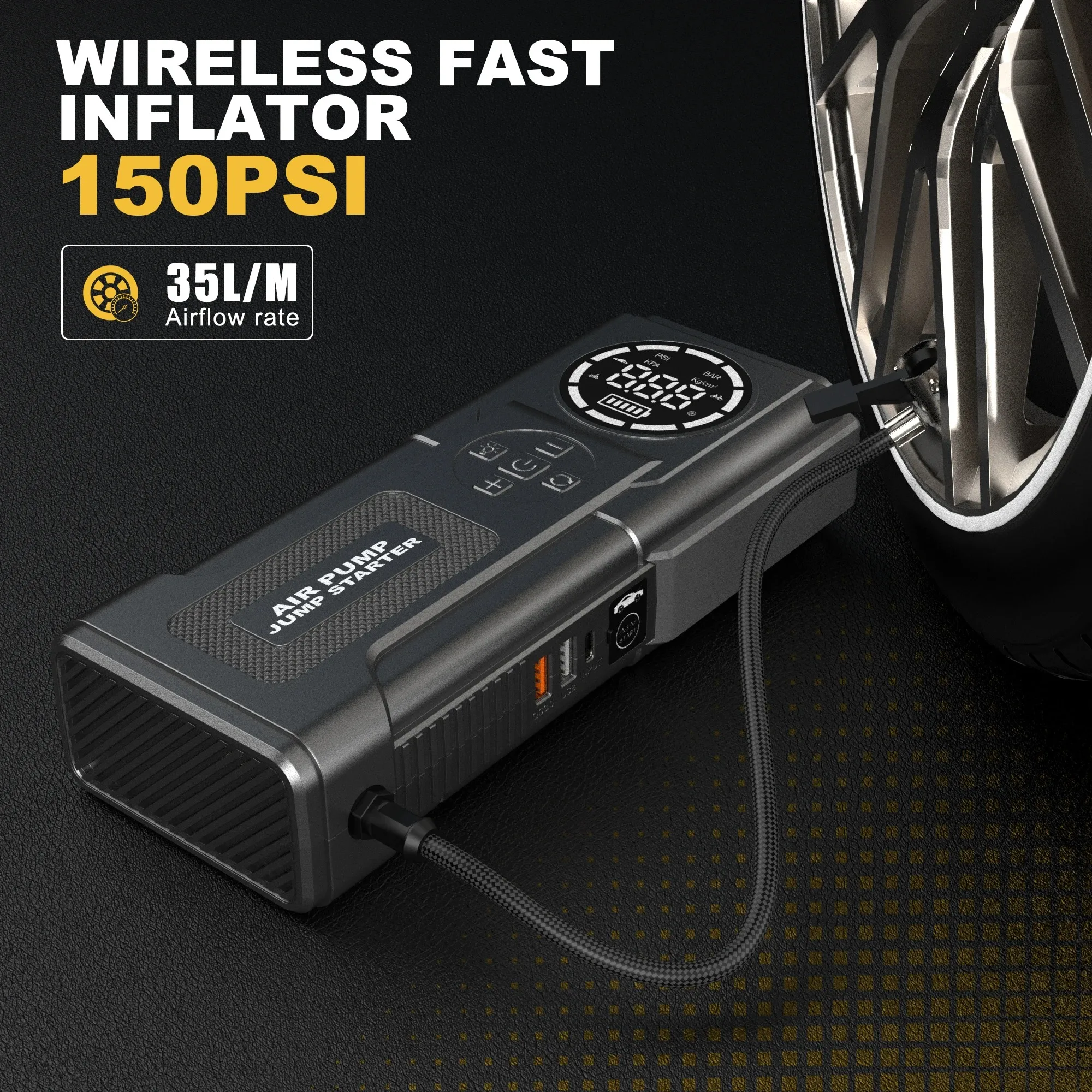 12V Car Emergency Jump Starter with Air Compressor - Multi-function Portable Battery Booster and Ignition Starter
12V Car Emergency Jump Starter with Air Compressor - Multi-function Portable Battery Booster and Ignition Starter