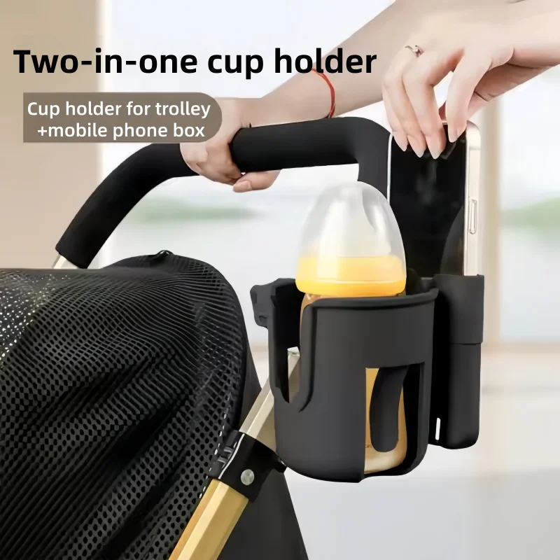 Black 2-in-1 Universal Stroller Water Cup Holder With Phone Holder, Universal Bottle Holder For Wheelchair stroller Accessories
Black 2-in-1 Universal Stroller Water Cup Holder With Phone Holder, Universal Bottle Holder For Wheelchair stroller Accessories