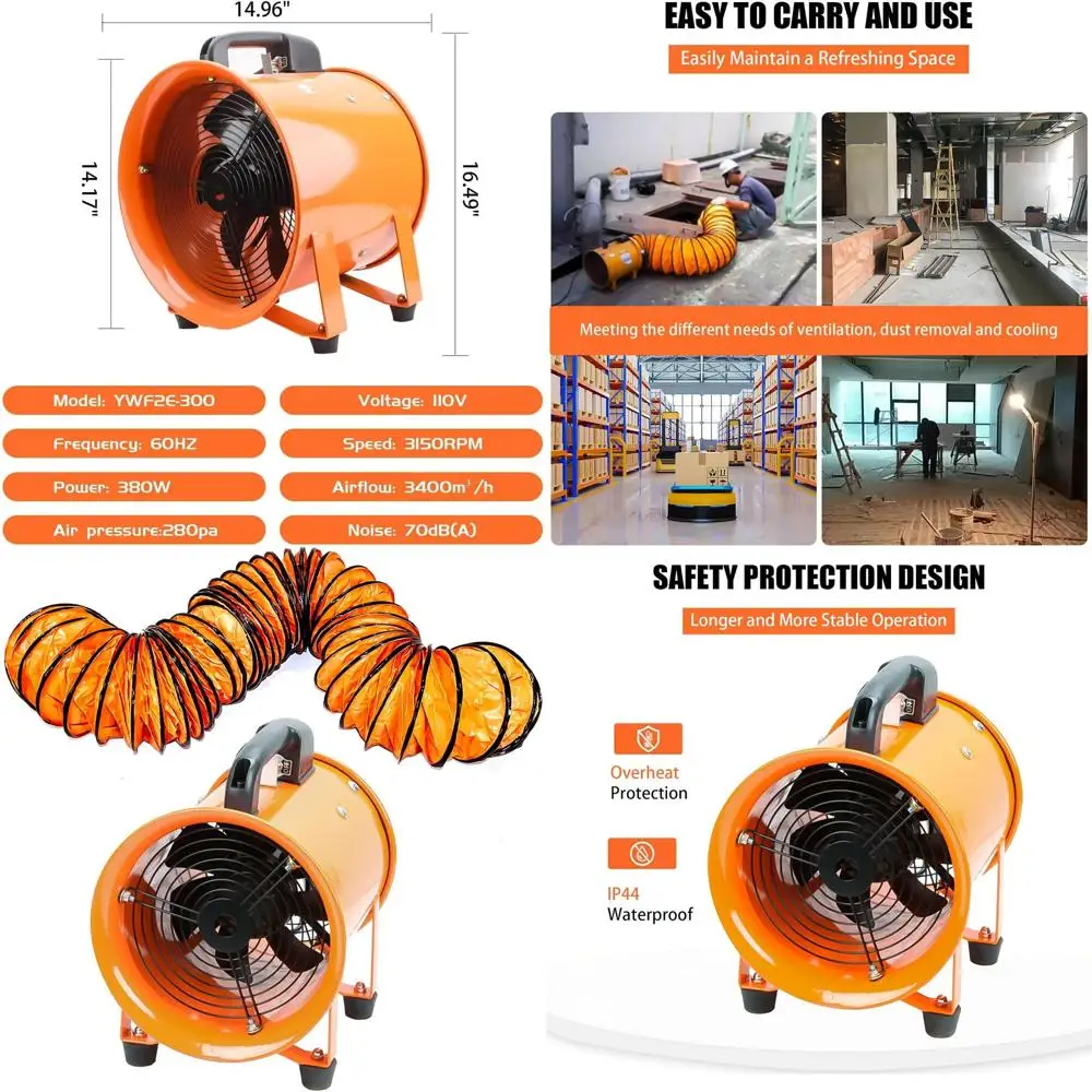 Portable 12-Inch High-Velocity Blower with 33ft Flexible Duct for Low-Noise Ventilation in Various Spaces
Portable 12-Inch High-Velocity Blower with 33ft Flexible Duct for Low-Noise Ventilation in Various Spaces