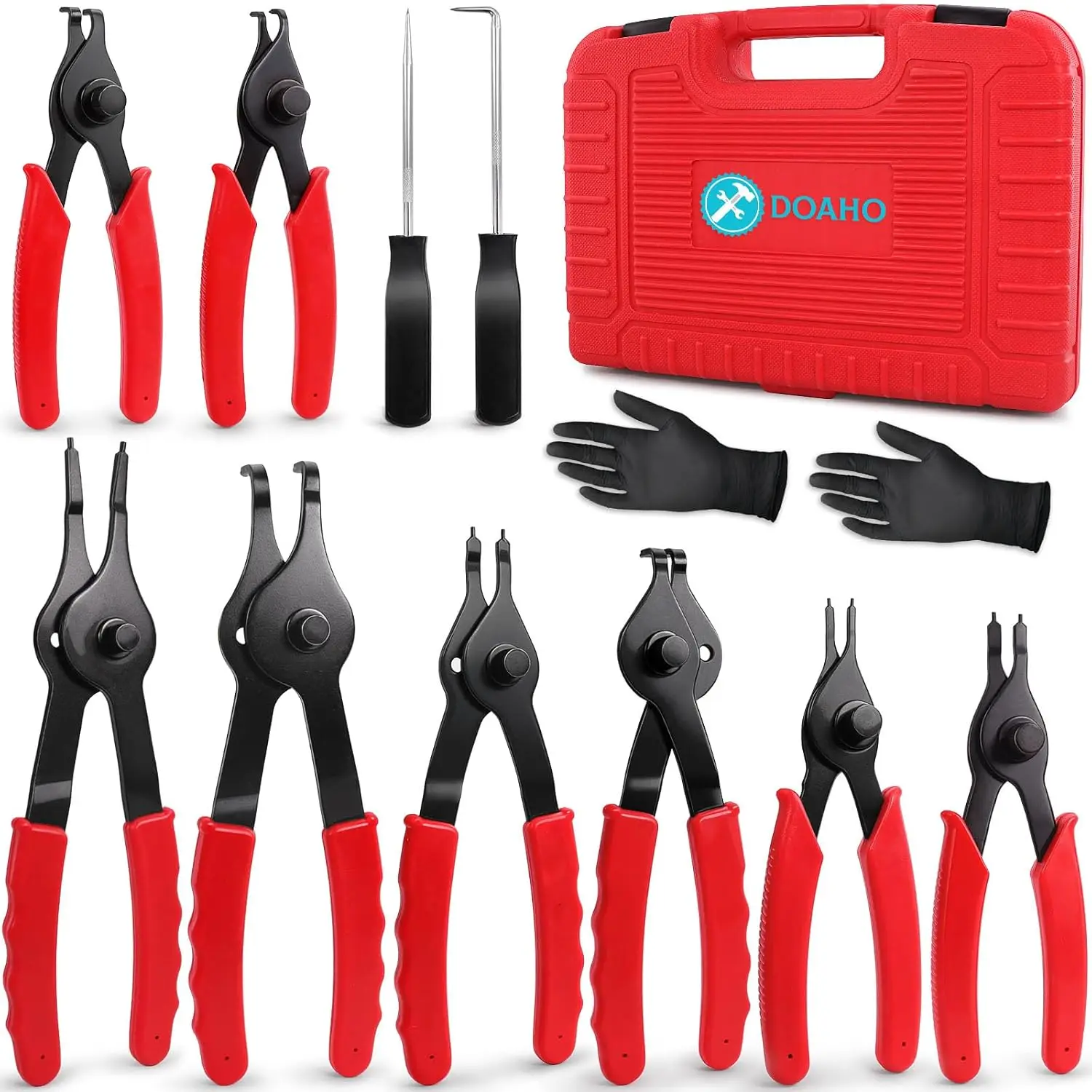 10pcs Snap Ring Pliers Set, Internal/External Circlip Pliers with Straight/Bent Jaw, Hook & Pick - Storage Case
10pcs Snap Ring Pliers Set, Internal/External Circlip Pliers with Straight/Bent Jaw, Hook & Pick - Storage Case