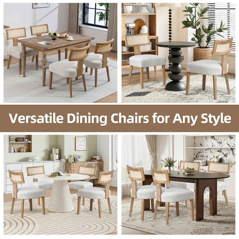 Mid-Century Modern Rattan Dining Chairs Set of 4, Farmhouse Linen Upholstered Accent Chairs with Curved Backrest, Customized
Mid-Century Modern Rattan Dining Chairs Set of 4, Farmhouse Linen Upholstered Accent Chairs with Curved Backrest, Customized