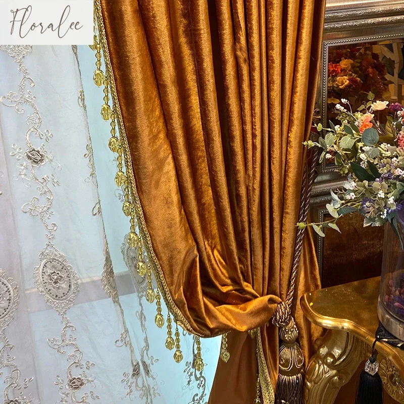 European Luxury Gold Velvet Curtains for Living Dining Room Bedroom American Style Blackout High Quality Tulle Curtain Custom
European Luxury Gold Velvet Curtains for Living Dining Room Bedroom American Style Blackout High Quality Tulle Curtain Custom