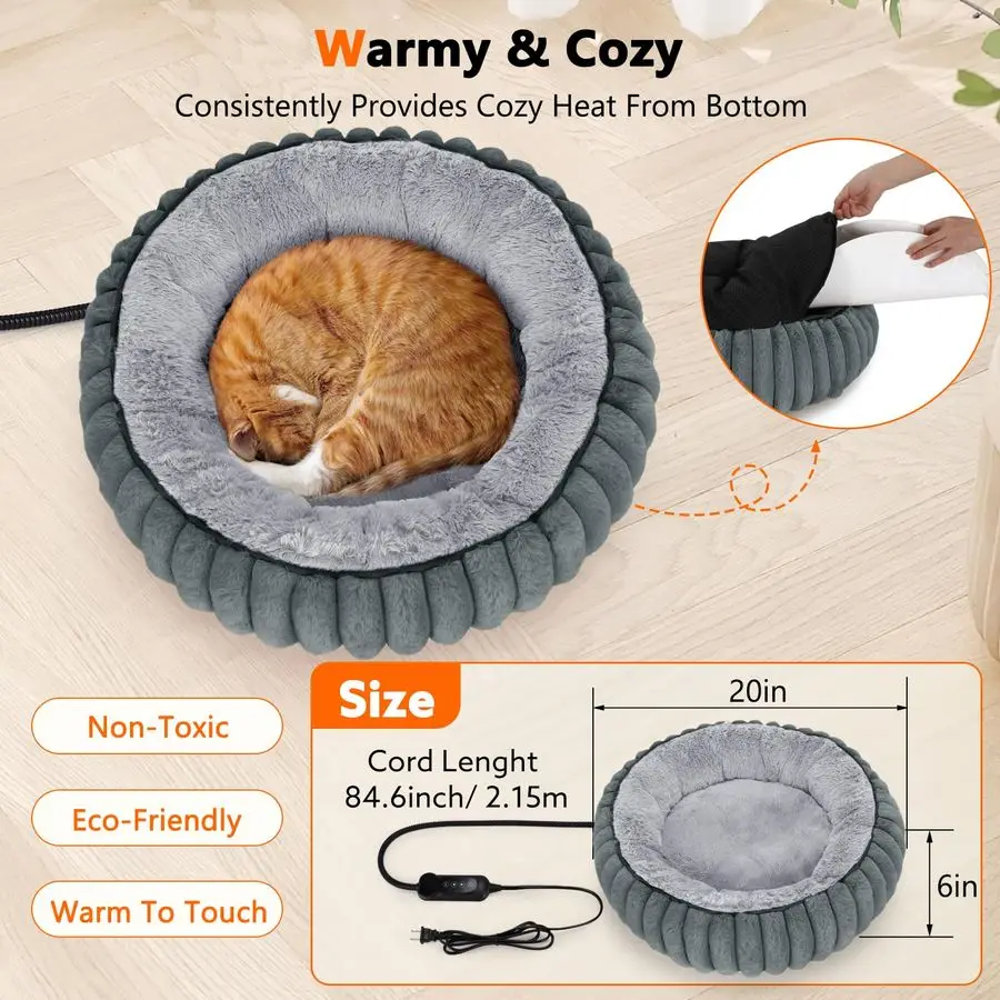 Heated Cat Beds for Indoor Cats and Small Dogs, 20 Cozy Donut Heated Pet Bed with Timer amp Temp Adjustable, Removable Waterproo
Heated Cat Beds for Indoor Cats and Small Dogs, 20 Cozy Donut Heated Pet Bed with Timer amp Temp Adjustable, Removable Waterproo