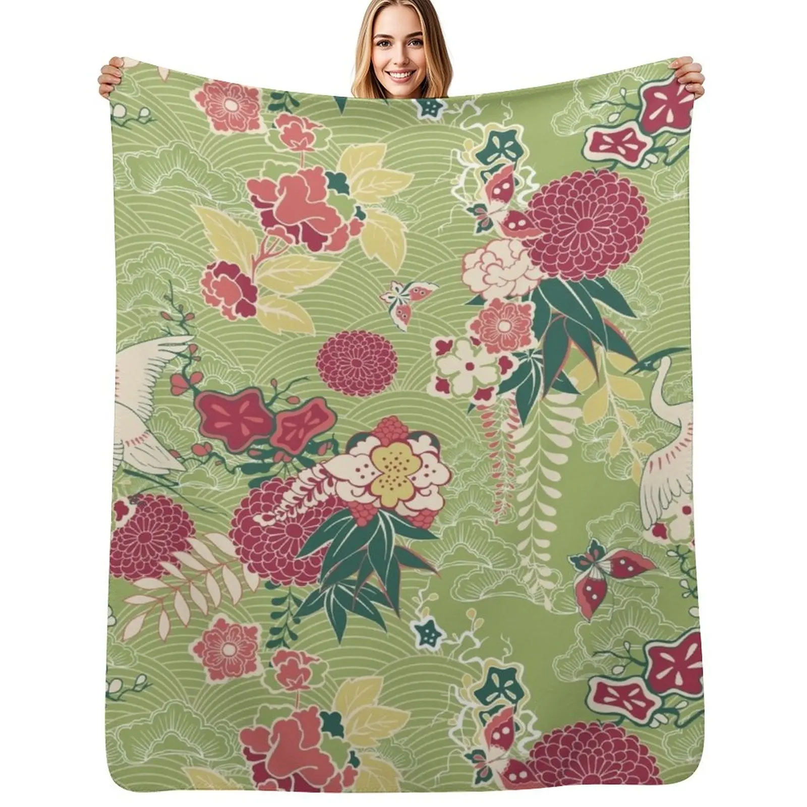 Japanese pattern of flying heron surrounded by flowers Throw Blanket Cozy Sofa Blanket for TV Watching Napping
Japanese pattern of flying heron surrounded by flowers Throw Blanket Cozy Sofa Blanket for TV Watching Napping