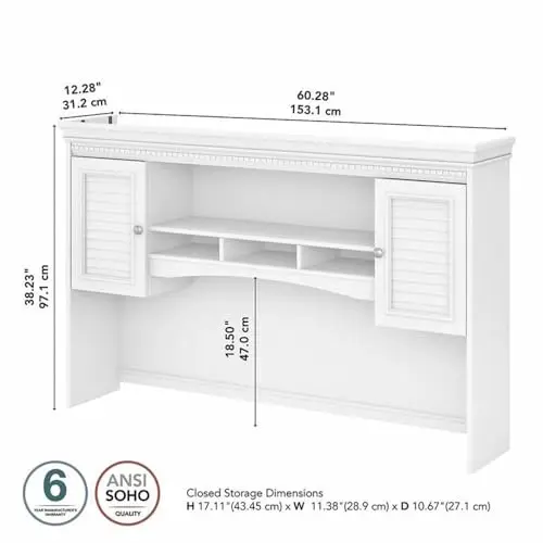 White 60-Inch Hutch With Lattice-Style Cabinet Doors And Adjustable Shelf For L-Shaped Desk Setup
White 60-Inch Hutch With Lattice-Style Cabinet Doors And Adjustable Shelf For L-Shaped Desk Setup