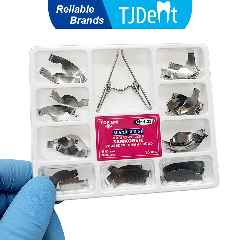 TJDent Dental Matrix Sectional Contoured No.1.330 Metal Matrices with Spring Clip Delta Ring Clamp Wedges Kit
TJDent Dental Matrix Sectional Contoured No.1.330 Metal Matrices with Spring Clip Delta Ring Clamp Wedges Kit