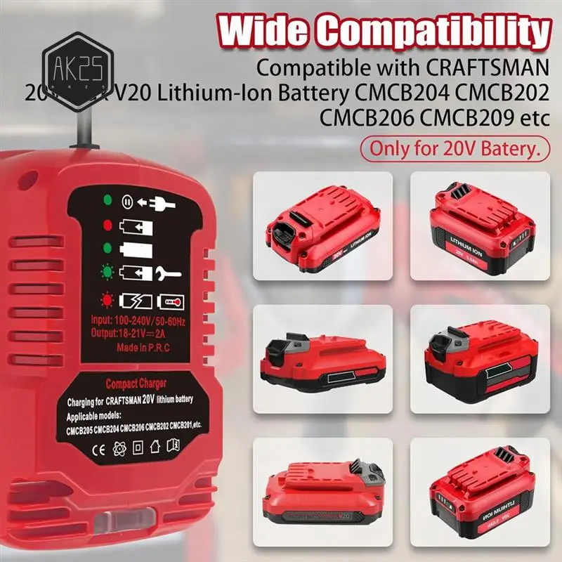 AK25-зарядное устройство для Craftsman V20, 20 В, макс. литиевая батарея, мини-зарядное устройство для CMCB202 CMCB204 CMCB206 CMCB104, вилка стандарта США
AK25-зарядное устройство для Craftsman V20, 20 В, макс. литиевая батарея, мини-зарядное устройство для CMCB202 CMCB204 CMCB206 CMCB104, вилка стандарта США
