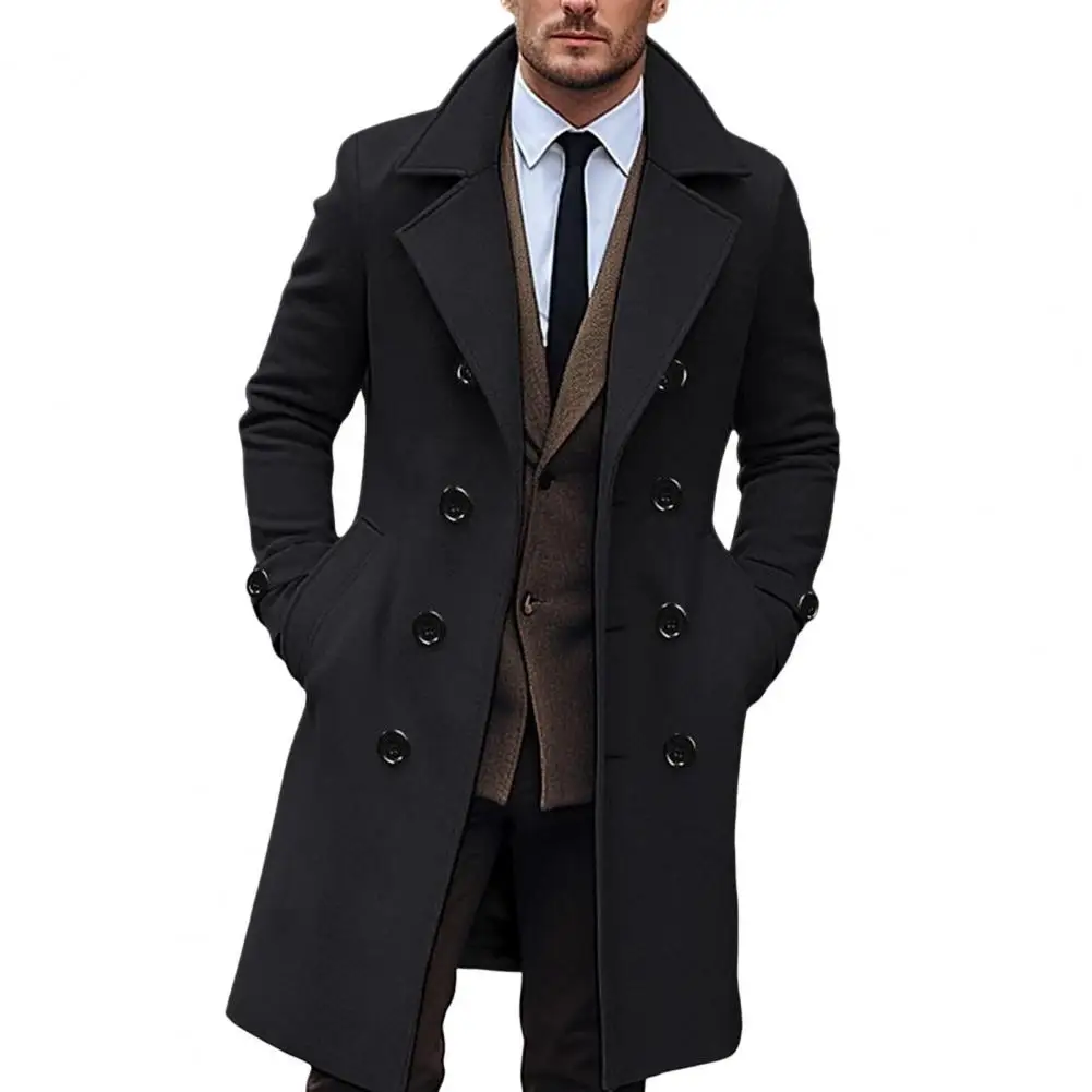 Men Long Woolen Coat Lapel Long Sleeve Solid Color Windbreaker Pockets Double Breasted Mid-length Outwear
Men Long Woolen Coat Lapel Long Sleeve Solid Color Windbreaker Pockets Double Breasted Mid-length Outwear