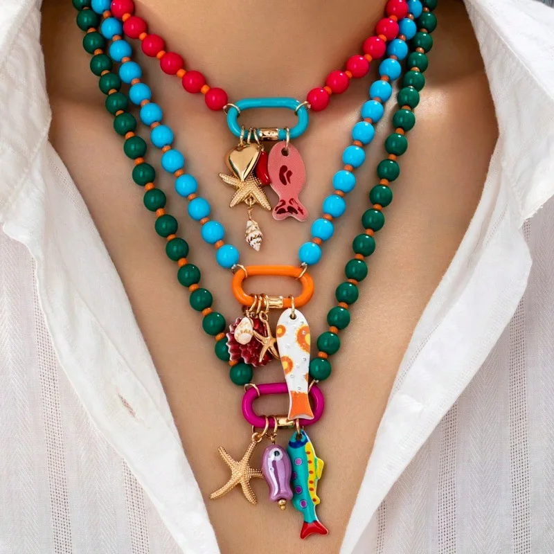 2026 European and American summer beach handmade small fish, starfish, heart bead colourful pendant necklace festival gift
2026 European and American summer beach handmade small fish, starfish, heart bead colourful pendant necklace festival gift