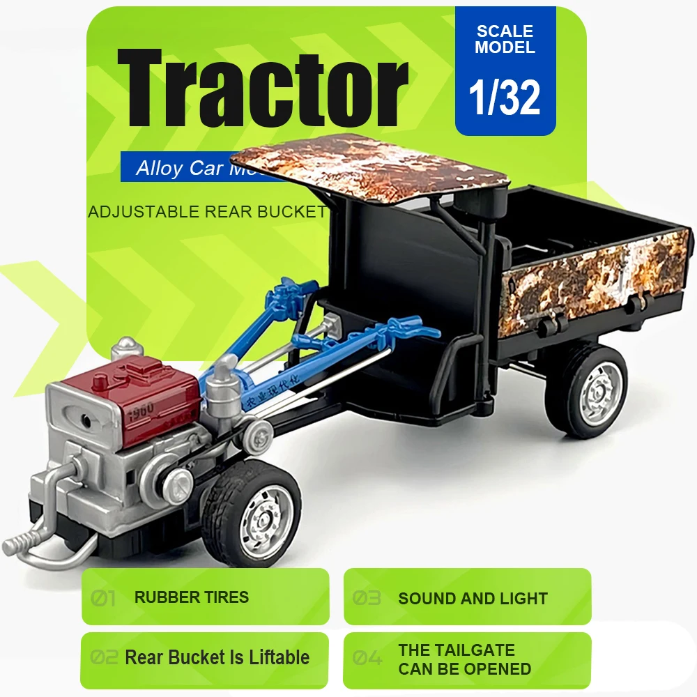 1:32 Walking Tractor Miniature Model Toy Alloy Diecast Sound Light Rubber Tires Adjustable Rear Bucket for Boys Educational Toys
1:32 Walking Tractor Miniature Model Toy Alloy Diecast Sound Light Rubber Tires Adjustable Rear Bucket for Boys Educational Toys