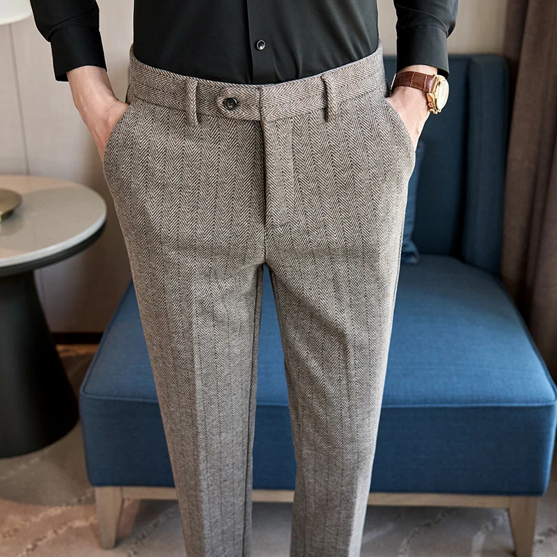 Autumn Winter High Quality Men's Wool Suit Pants Solid Striped Smart Casual Slim Fit Suit Trousers Men Cotton Woolen Dress Pants
Autumn Winter High Quality Men's Wool Suit Pants Solid Striped Smart Casual Slim Fit Suit Trousers Men Cotton Woolen Dress Pants