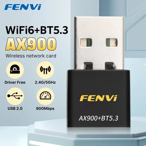 Fenvi AX900 WiFi6 อะแดปเตอร์ USB Bluetooth 5.3 Dual Band 5G 2.4G 2in1 Wifi 6 Mini USB Dongle เครือข่ายไร้สายตัวรับสัญญาณไดร์เวอร์ฟรี