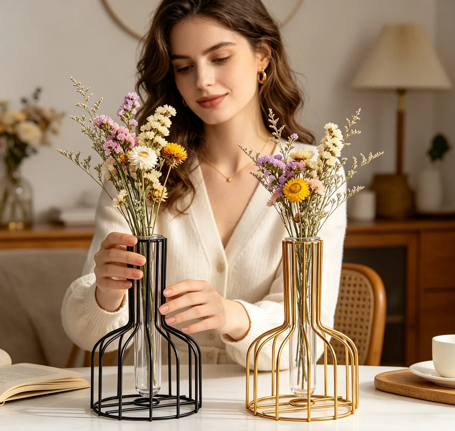 1 Set Hollow Out Iron Art Vase Transparent Simulation Flower Arrangement with Hydroponic Test Tube Vase Ornament
1 Set Hollow Out Iron Art Vase Transparent Simulation Flower Arrangement with Hydroponic Test Tube Vase Ornament