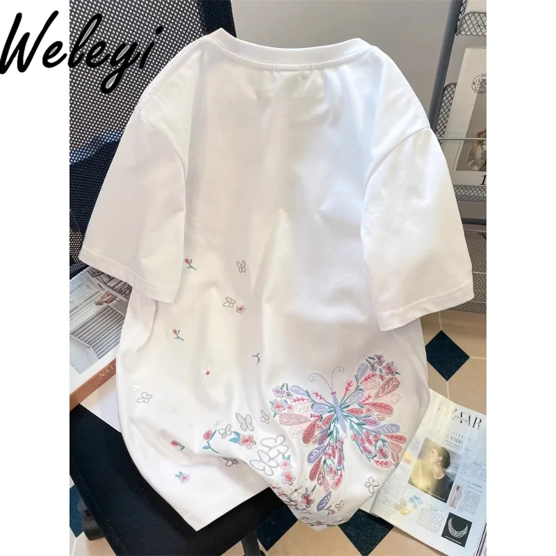 Cute Machine Embroidery Butterfly Graphic T Shirts Ropa Mujer 2024 Summer New Versatile Unique Chic Loose Short Sleeve White Top
Cute Machine Embroidery Butterfly Graphic T Shirts Ropa Mujer 2024 Summer New Versatile Unique Chic Loose Short Sleeve White Top