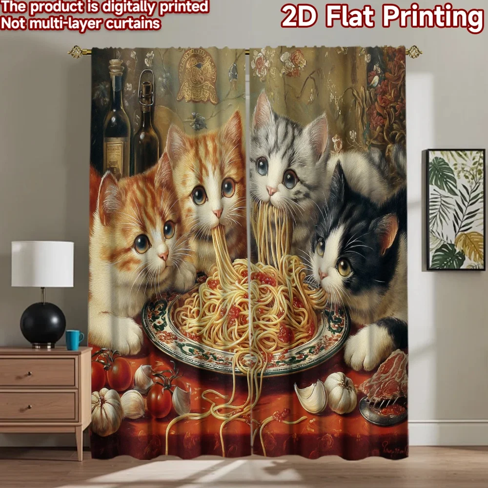 2D flat printing 2pcs Curtain Cats Eating Spaghetti Dinner Digital Printed Polyester Drapes Festive Wall Decor Perfect for
2D flat printing 2pcs Curtain Cats Eating Spaghetti Dinner Digital Printed Polyester Drapes Festive Wall Decor Perfect for