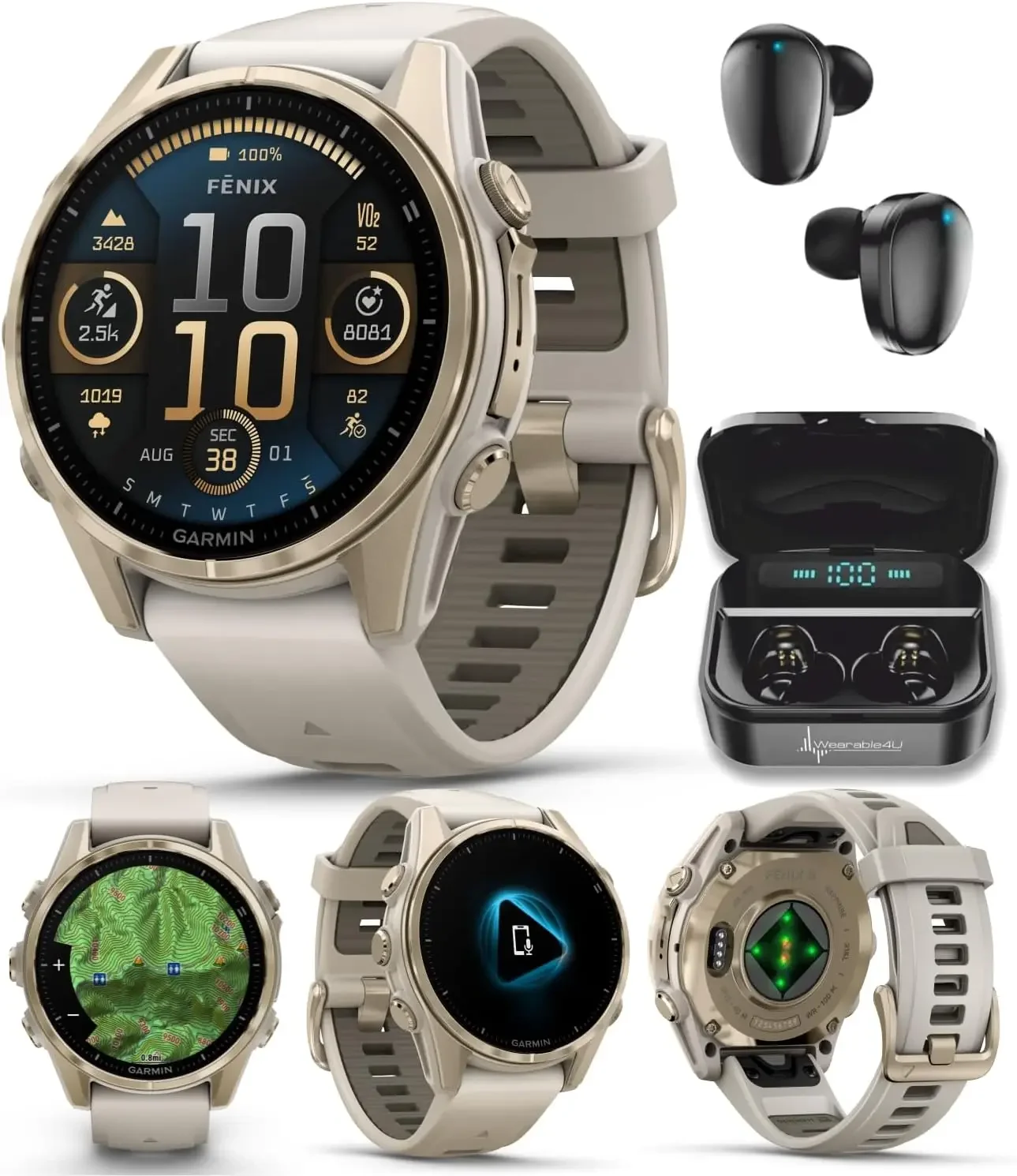 Soft Gold with Fog Gray/Dark Sandstone Silicone Band, Built-in LED Flashlight, Voice Control Black Earbuds Bundle
Soft Gold with Fog Gray/Dark Sandstone Silicone Band, Built-in LED Flashlight, Voice Control Black Earbuds Bundle