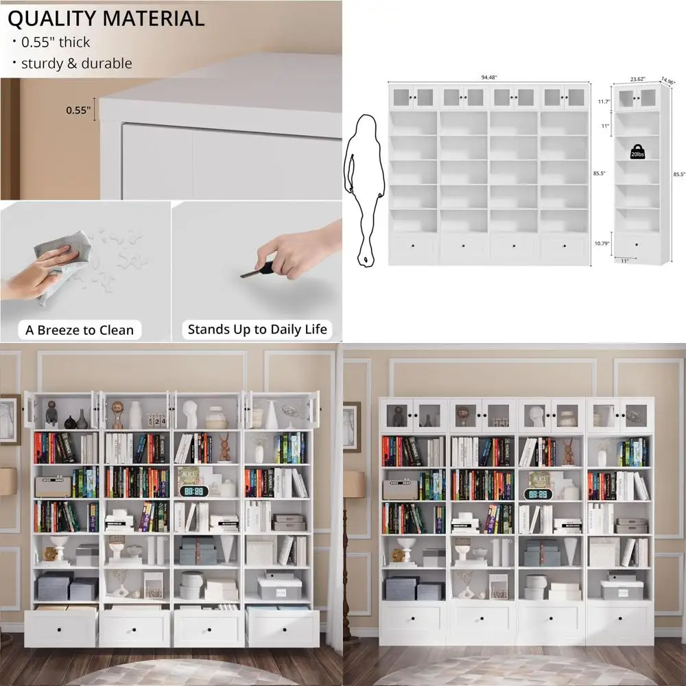 85.5 Inch Tall Bookshel with Do- 7 Tier Bookcase with Glass Doand Der, 23.6" Wide Storage Cabinet with Open Shelves or Living Ro
85.5 Inch Tall Bookshel with Do- 7 Tier Bookcase with Glass Doand Der, 23.6" Wide Storage Cabinet with Open Shelves or Living Ro