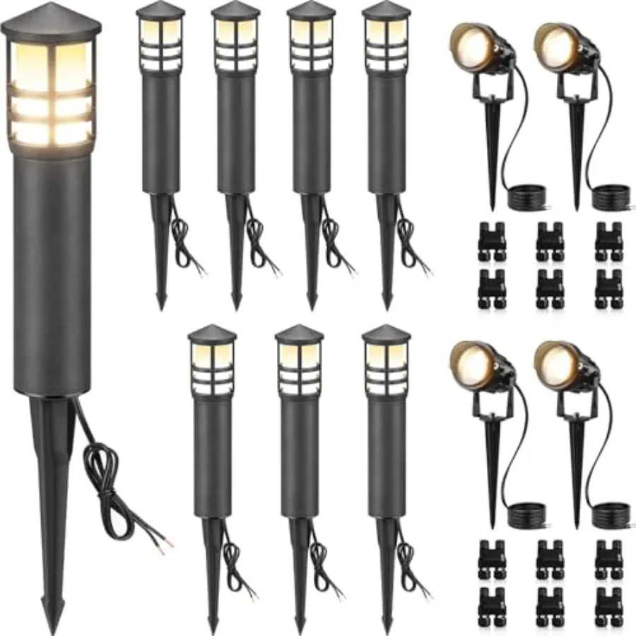 12-Pack Low Voltage Landscape Lighting Kit LED Bollard Pathway Lights Wired with Spotlights for Garden Path Yard Patio Cast-Alu
12-Pack Low Voltage Landscape Lighting Kit LED Bollard Pathway Lights Wired with Spotlights for Garden Path Yard Patio Cast-Alu