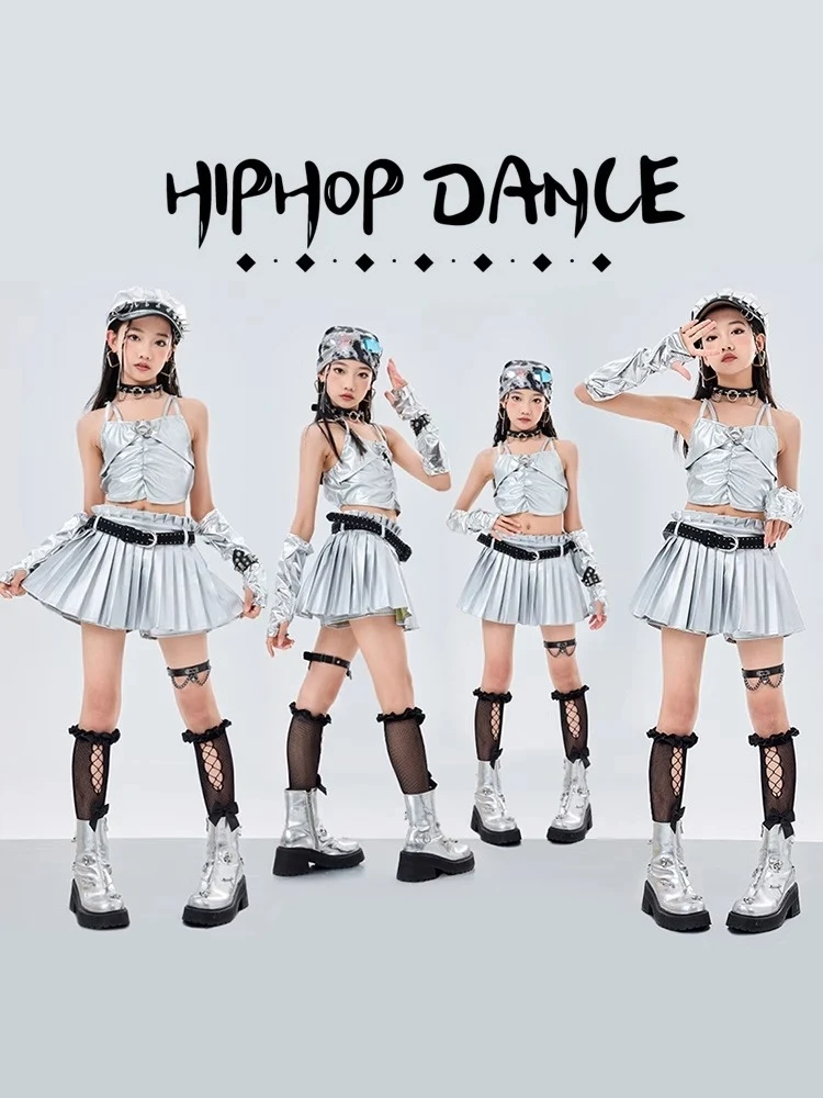 Children's Day Cheerlead Dance Costume Girls Performance Clothing Silver Suit Navel Tops Skirt Kpop Hip Hop Dance Wear BL15989
Children's Day Cheerlead Dance Costume Girls Performance Clothing Silver Suit Navel Tops Skirt Kpop Hip Hop Dance Wear BL15989