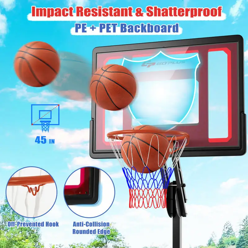Basketball Hoop with 5-10 Feet Adjustable Height for Indoor Outdoor
Basketball Hoop with 5-10 Feet Adjustable Height for Indoor Outdoor