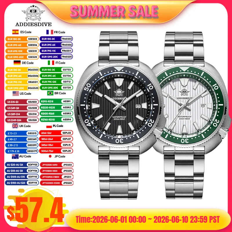 ADDIESDIVE AD2507 20Bar Waterproof Quartz Watch Sapphire Crystal 316L Stainless Steel reloj hombre Men Watch Abalone Dive Watch
ADDIESDIVE AD2507 20Bar Waterproof Quartz Watch Sapphire Crystal 316L Stainless Steel reloj hombre Men Watch Abalone Dive Watch