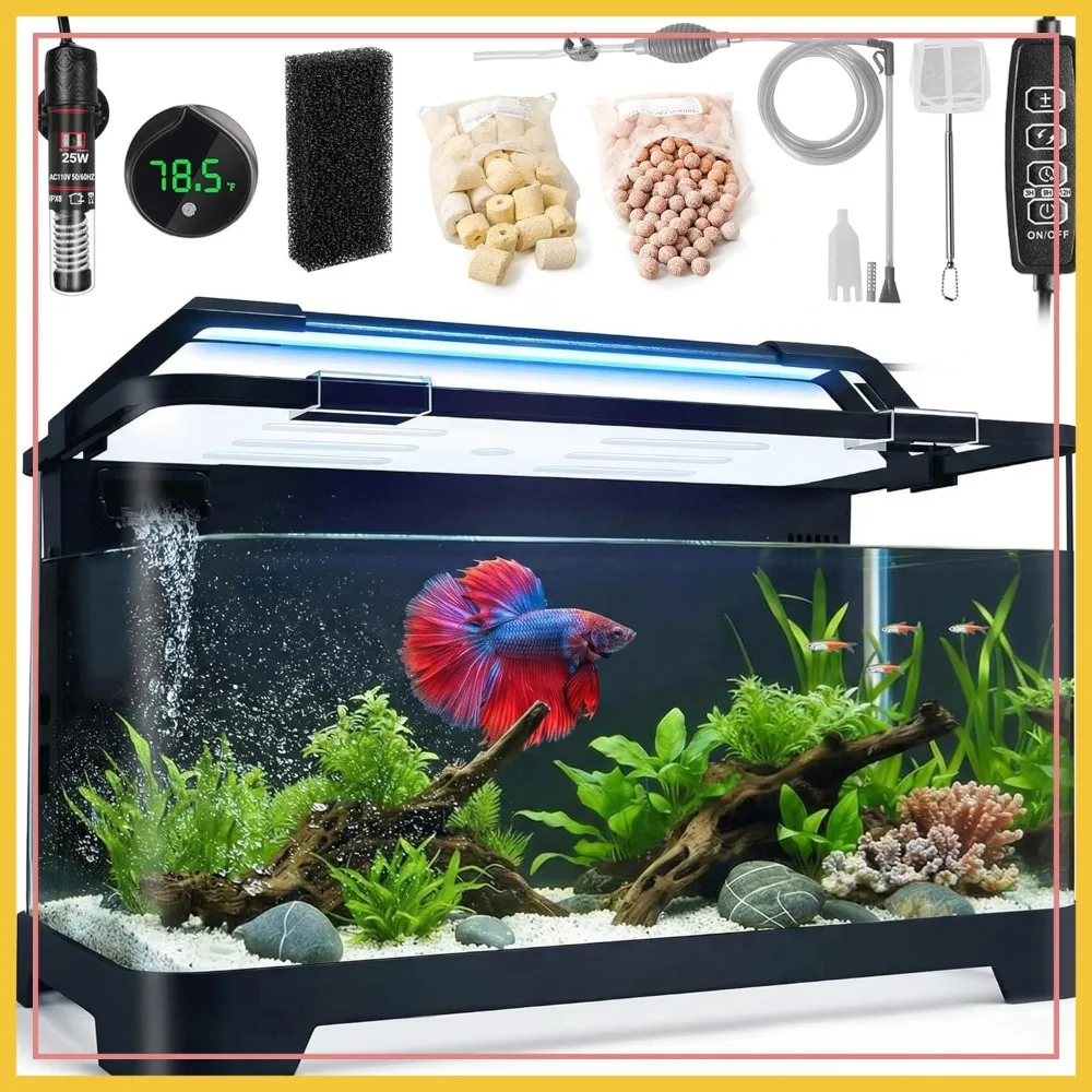 3.5 Gallon Betta Fish Tank Starter Kit with Back Filter, Adjustable Pump, 25W Heater, LED Thermometer, Timer Light & Water Changer
3.5 Gallon Betta Fish Tank Starter Kit with Back Filter, Adjustable Pump, 25W Heater, LED Thermometer, Timer Light & Water Changer