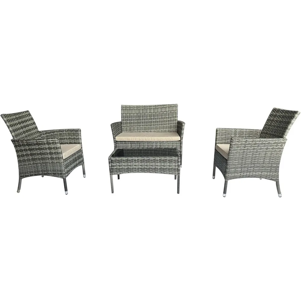4 Piece Wicker Patio Furniture Set, Patio Set with Comfortable Cushion,Garden Pool Backyard Patio, Gray/Beige
4 Piece Wicker Patio Furniture Set, Patio Set with Comfortable Cushion,Garden Pool Backyard Patio, Gray/Beige