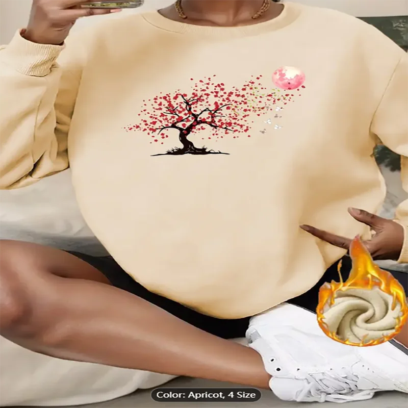 Женская абрикосовая толстовка с вишневым цветом и луной, графический принт на флисовой подкладке, повседневный пуловер большого размера, топ из чистого хлопка
Женская абрикосовая толстовка с вишневым цветом и луной, графический принт на флисовой подкладке, повседневный пуловер большого размера, топ из чистого хлопка