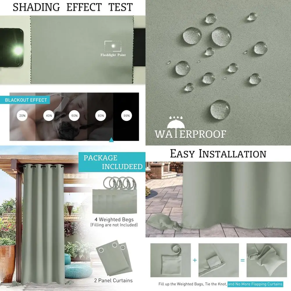 Sea Green Outdoor Curtains: Windproof, Waterproof, Blackout, Privacy, Insulated for Patio, 52x90, 2 Pack
Sea Green Outdoor Curtains: Windproof, Waterproof, Blackout, Privacy, Insulated for Patio, 52x90, 2 Pack