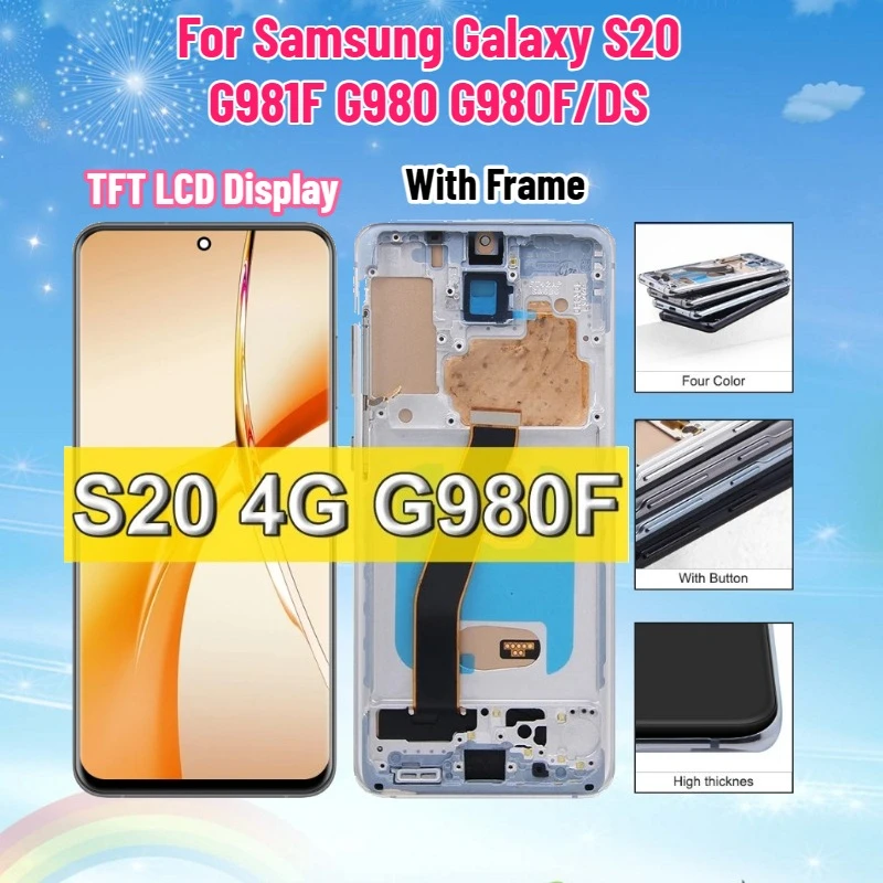 TFT LCD-дисплей для Samsung Galaxy S20 G981F G980 G980F/DS, сенсорный экран в сборе с рамкой, замена дисплея
TFT LCD-дисплей для Samsung Galaxy S20 G981F G980 G980F/DS, сенсорный экран в сборе с рамкой, замена дисплея