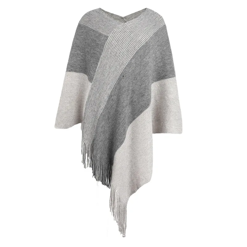 Autumn Winter New Women Color Contrast Cloak Shawl Sweater Coat Fashion Street Tourism Poncho Lady Capes Gray Cloaks
Autumn Winter New Women Color Contrast Cloak Shawl Sweater Coat Fashion Street Tourism Poncho Lady Capes Gray Cloaks