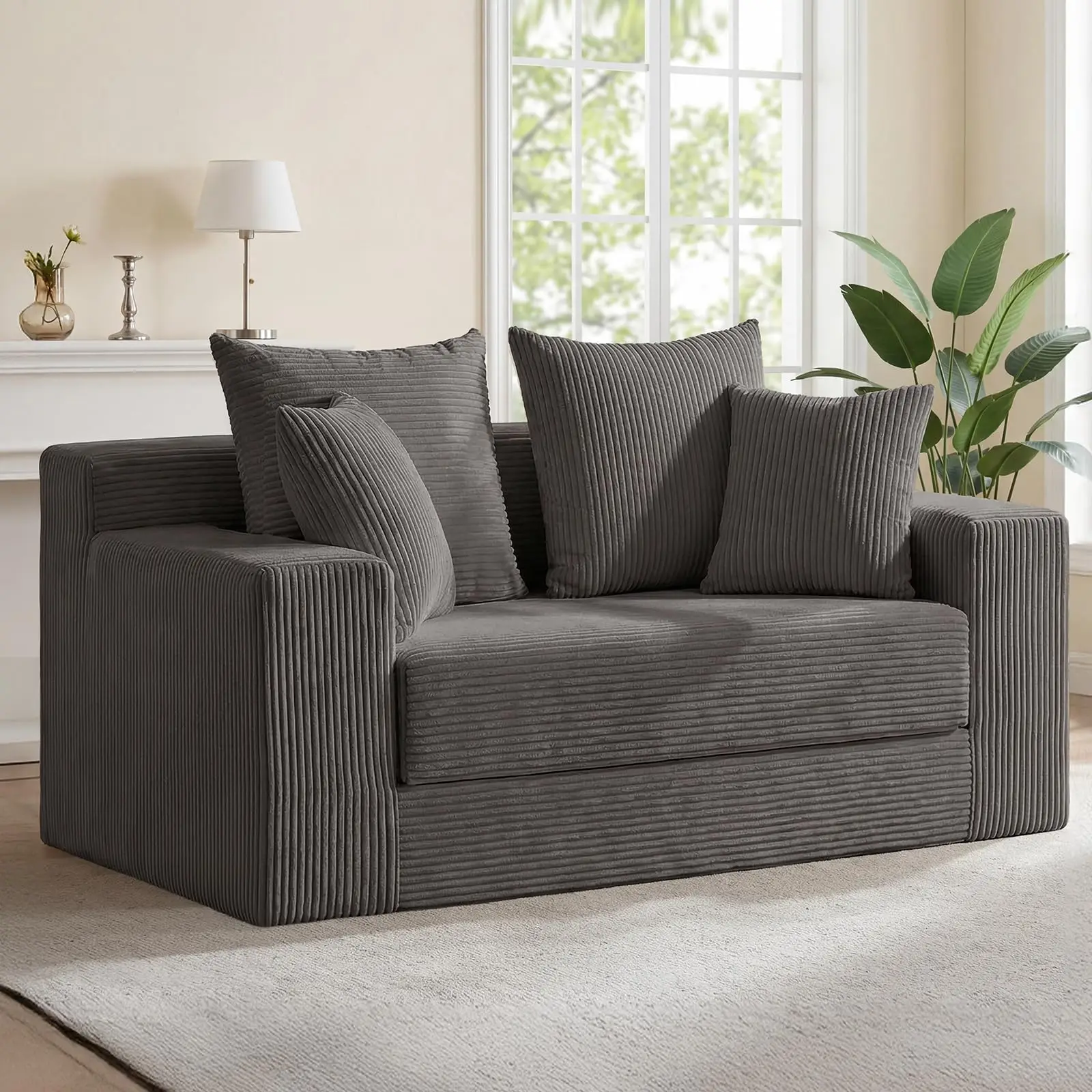 3-In-1 Convertible Sofa Bed Gray Corduroy Loveseat With 4 Pillows No Assembly
3-In-1 Convertible Sofa Bed Gray Corduroy Loveseat With 4 Pillows No Assembly